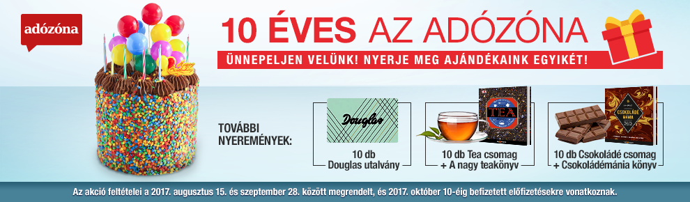10 éves az Adózóna - Ha most rendel, nyeremények várják