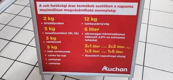 Az árstop kivezetése után egy nappal az Auchan máris mennyiségi korlátozást vezetett be a volt hatósági áras termékekre